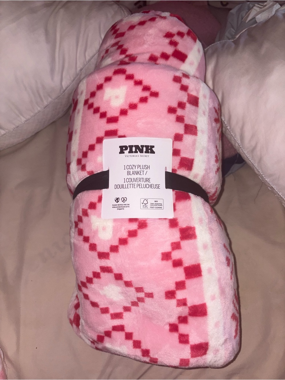 PINK Victoria's Secret Cozy Plush Blanket - Pink Pattern